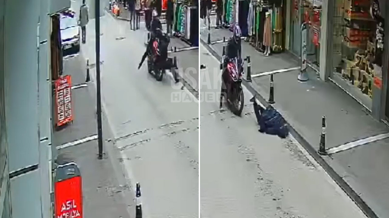 Uşak'ta motosiklet yayaya böyle çarptı