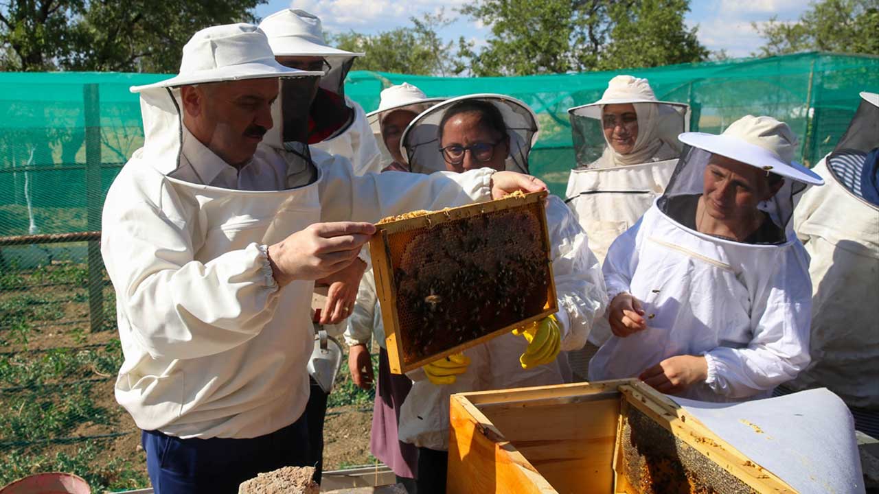 Uşak'ta arıcılığa başlayan kadınların ilk üretim sevinci
