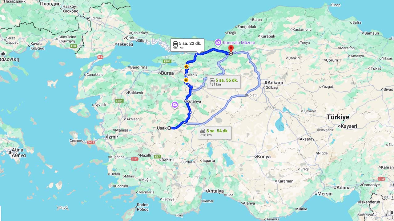 Uşak Ve Bolu Arası Kaç Km, Uşak İle Bolu Kaç Saat Sürer?