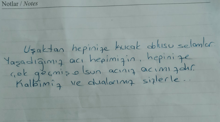 Uşak’tan depremzedelere giden yardımlardan çıkan not duygulandırdı