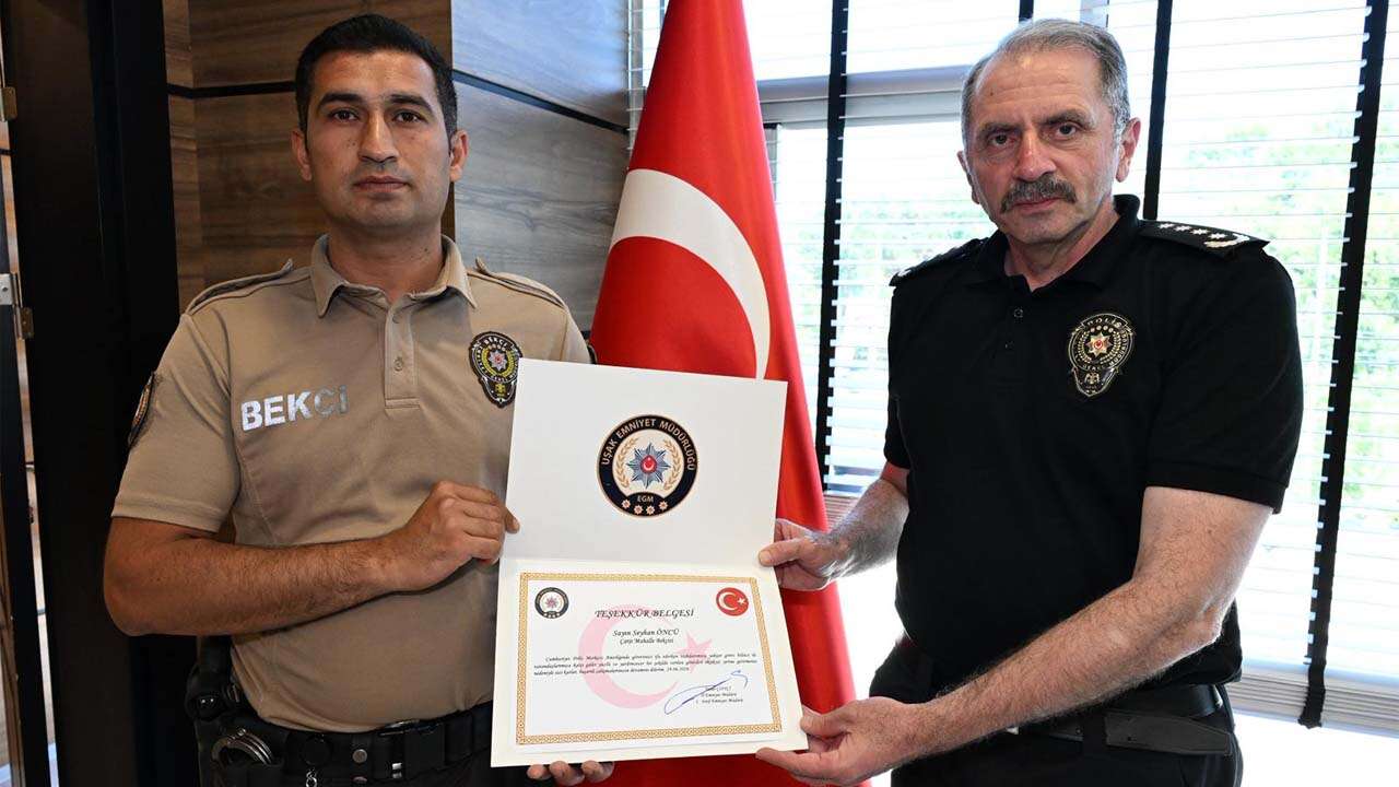 Uşak Emniyetinden Örnek Davranışa Teşekkür Belgesi